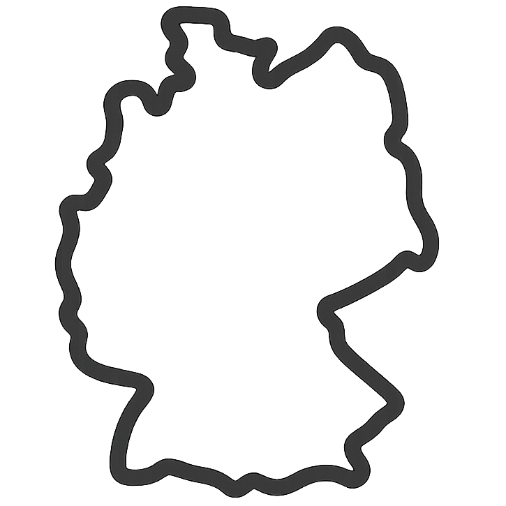 Minimalist line icon for a modern skincare website: a clean, recognizable outline of Germany (country border only). Monochrome outlines; single continuous path; 24×24 grid; stroke-width ≈ 1.8; stroke-linecap=round; stroke-linejoin=round; no fills; centered with generous whitespace; simplified coastline/edges for clarity at small sizes; use currentColor; output as clean, optimized